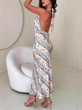 Sommer Sexy Bedrucktes Neckholder Rückenfreies Midikleid mit V-Ausschnitt